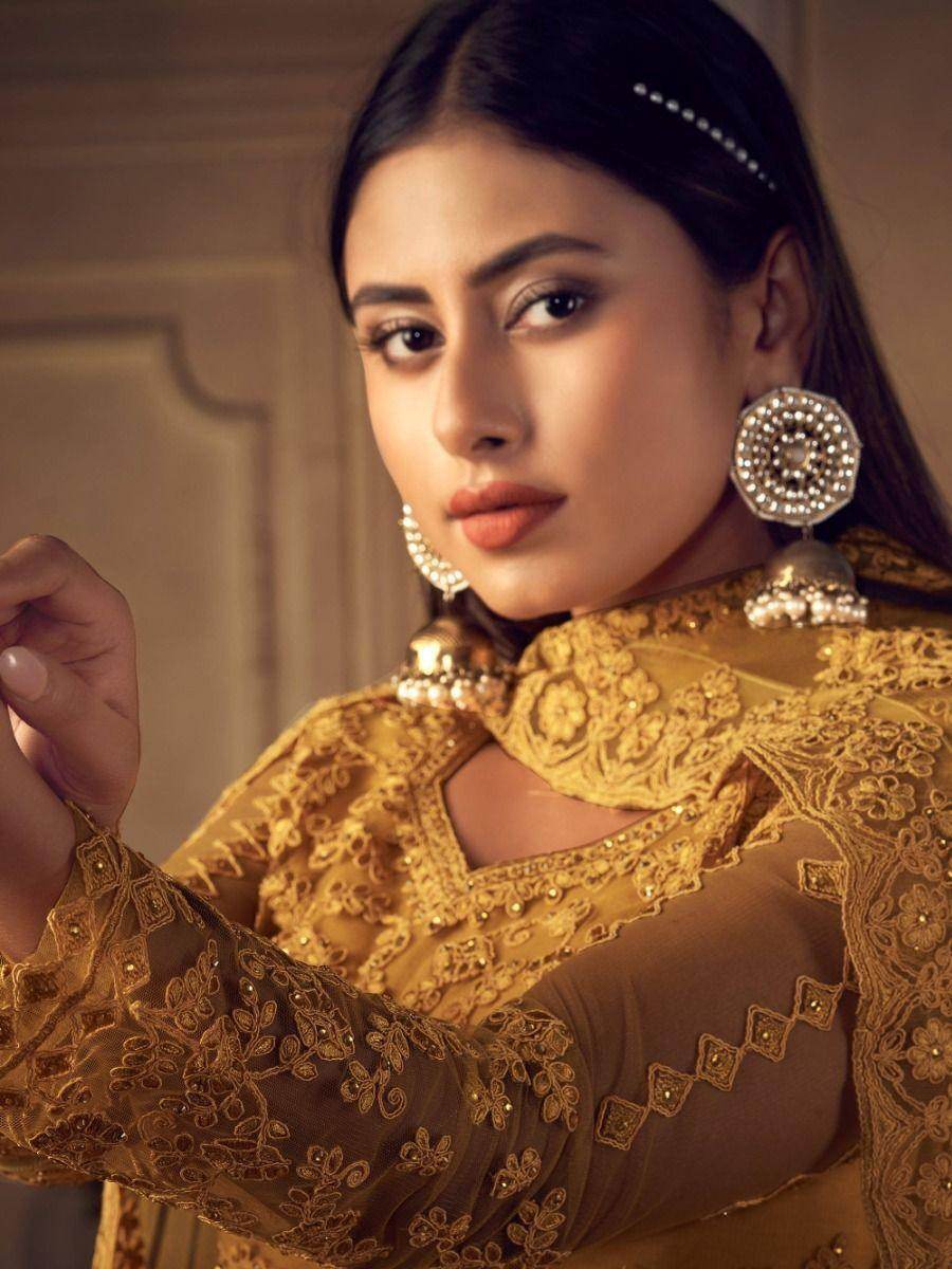 Glamorous Yellow Embroidered Net Wedding Wear Lehenga Choli - Zeel Clothing