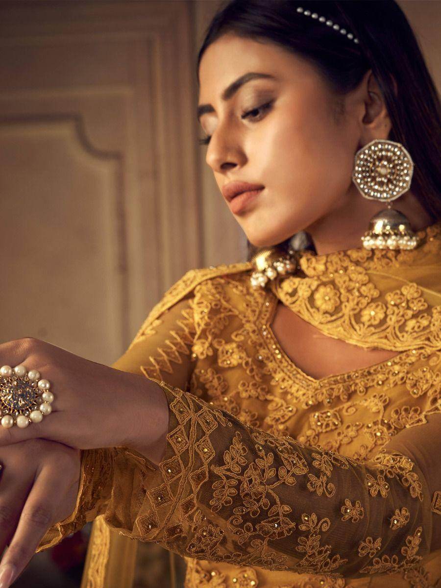 Glamorous Yellow Embroidered Net Wedding Wear Lehenga Choli - Zeel Clothing