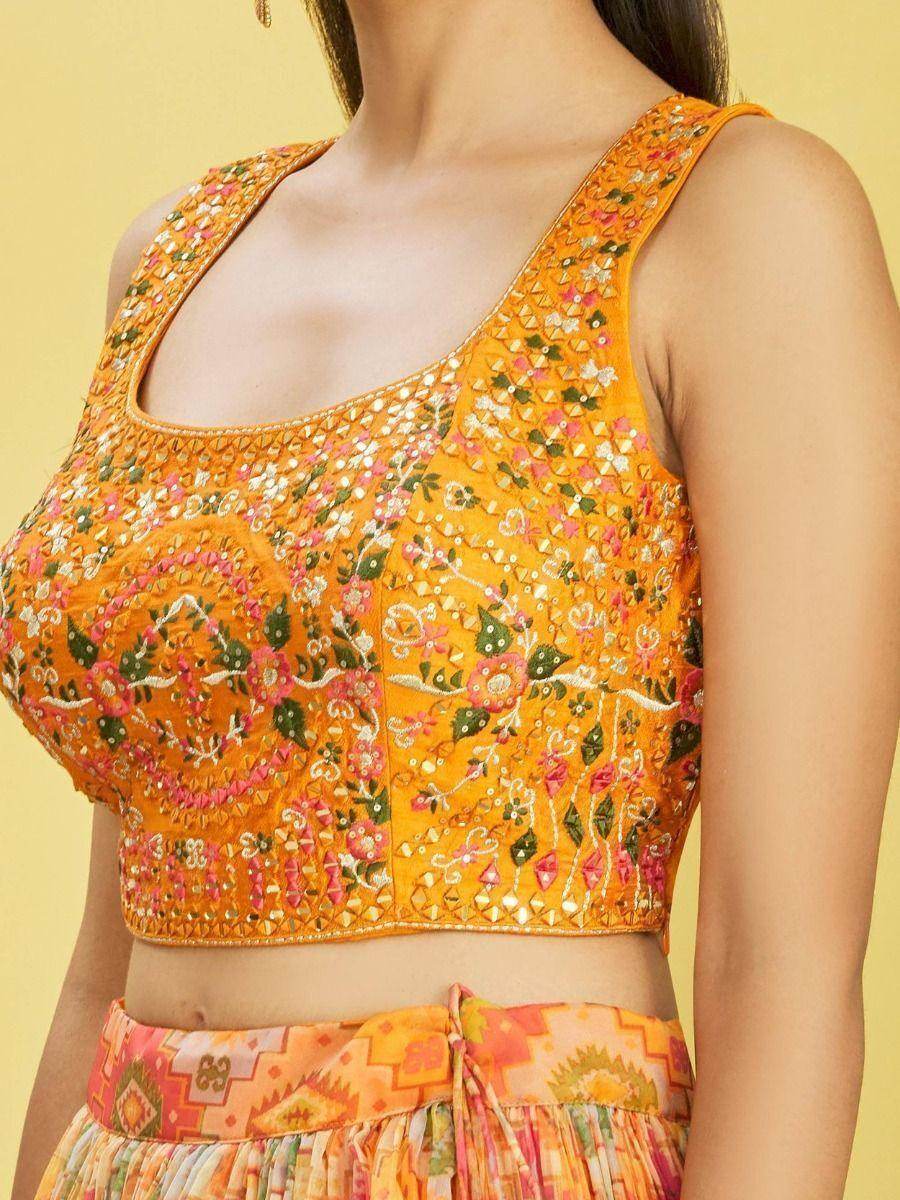 Glamorous Yellow Mirror Work Organza Haldi Ceremony Lehenga Choli - Zeel Clothing