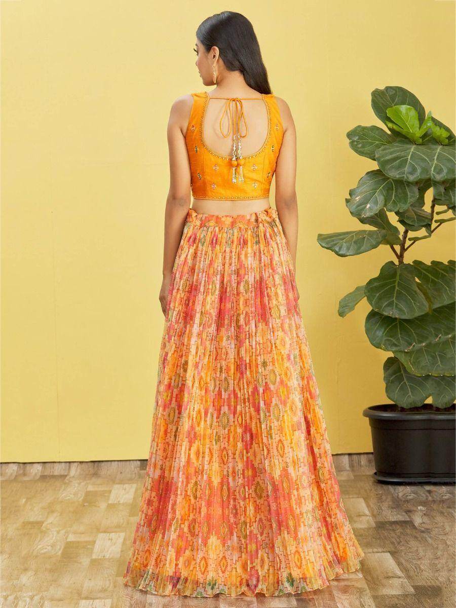 Glamorous Yellow Mirror Work Organza Haldi Ceremony Lehenga Choli - Zeel Clothing