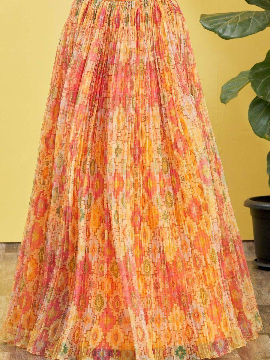 Glamorous Yellow Mirror Work Organza Haldi Ceremony Lehenga Choli - Zeel Clothing