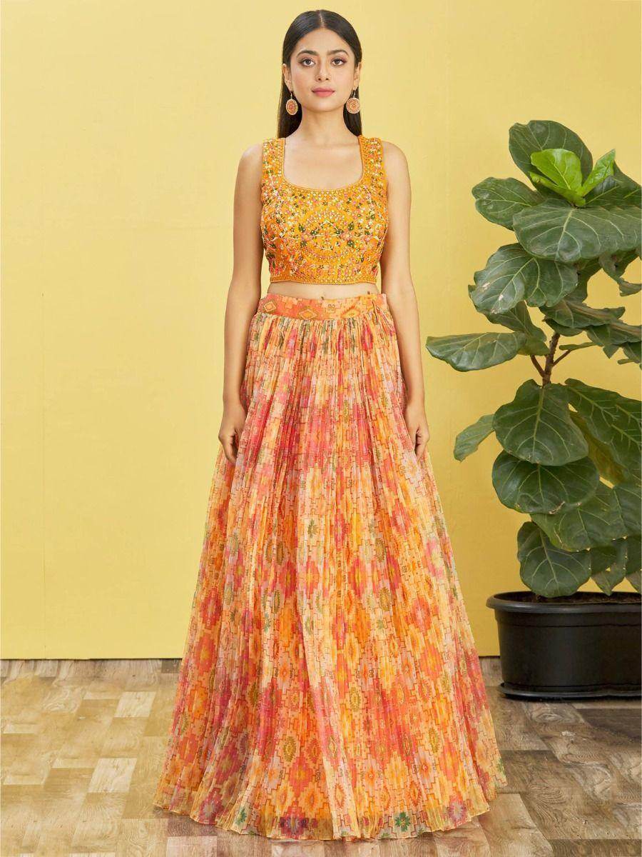Glamorous Yellow Mirror Work Organza Haldi Ceremony Lehenga Choli - Zeel Clothing