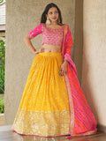 Glamorous Yellow Sequins Georgette Haldi Wear Lehenga Choli - Zeel Clothing
