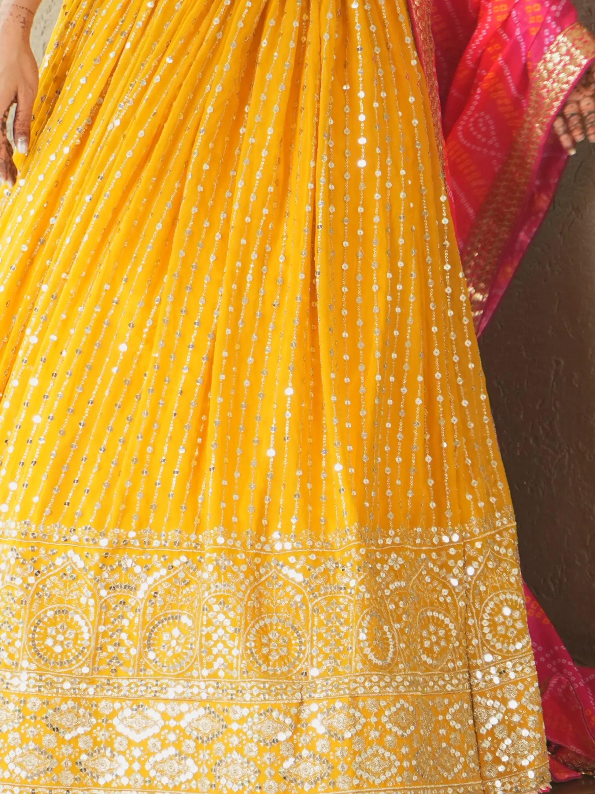 Glamorous Yellow Sequins Georgette Haldi Wear Lehenga Choli - Zeel Clothing