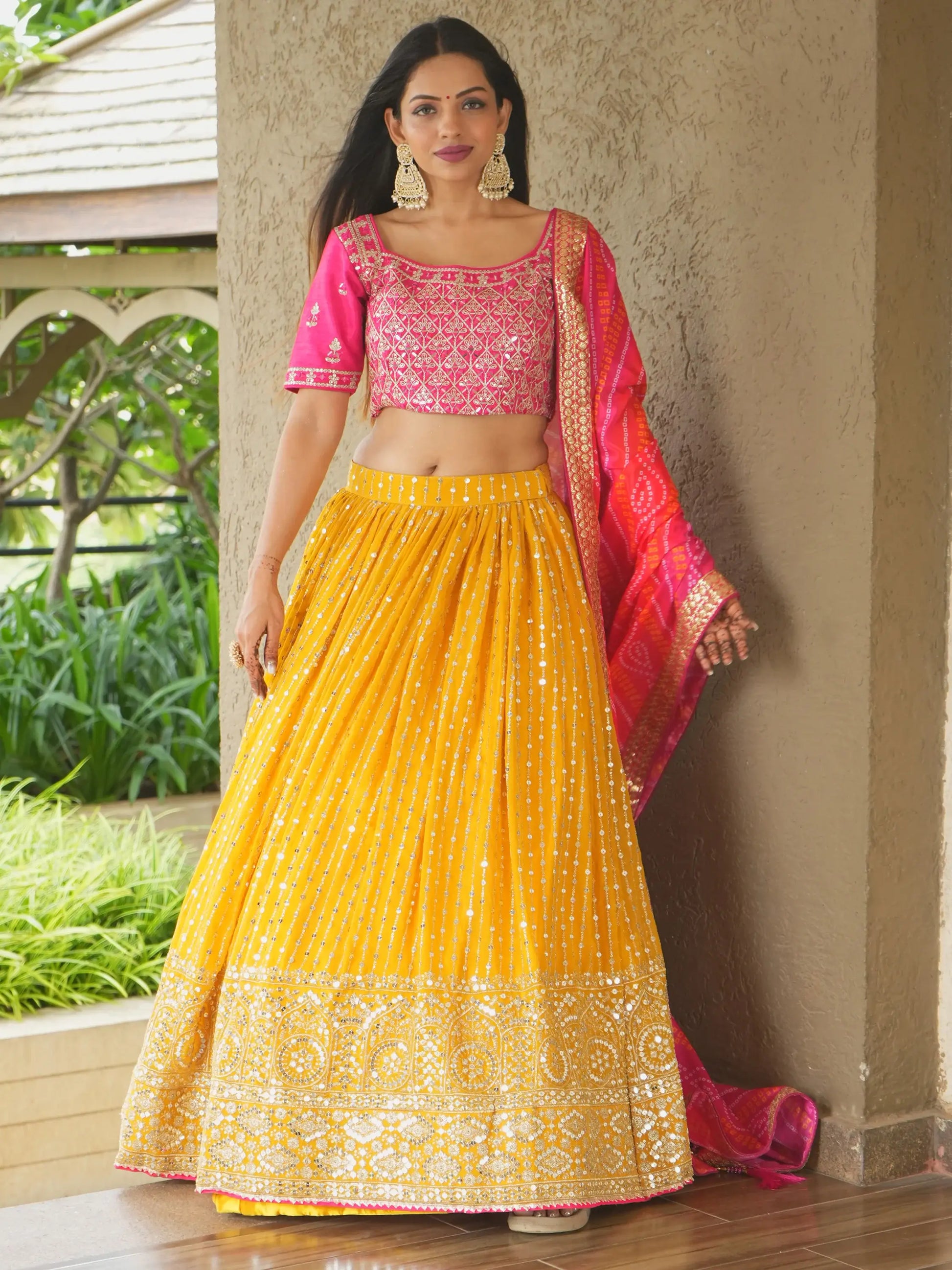 Glamorous Yellow Sequins Georgette Haldi Wear Lehenga Choli - Zeel Clothing