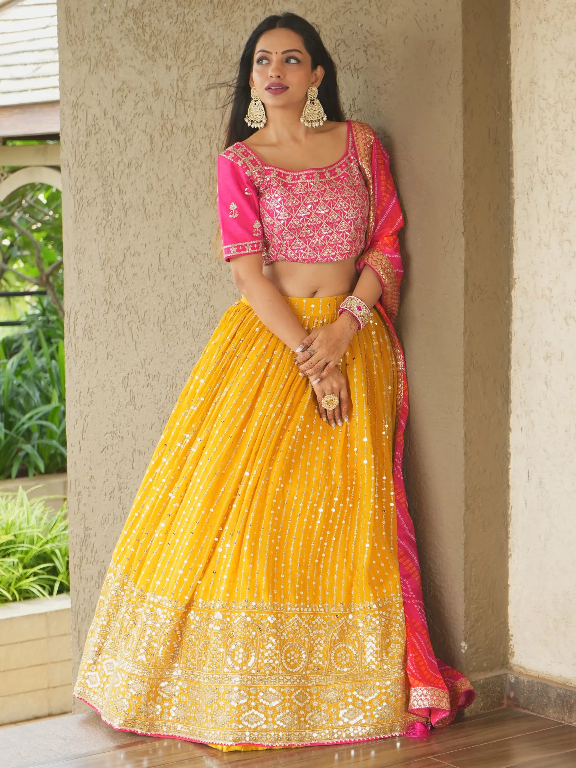 Glamorous Yellow Sequins Georgette Haldi Wear Lehenga Choli - Zeel Clothing