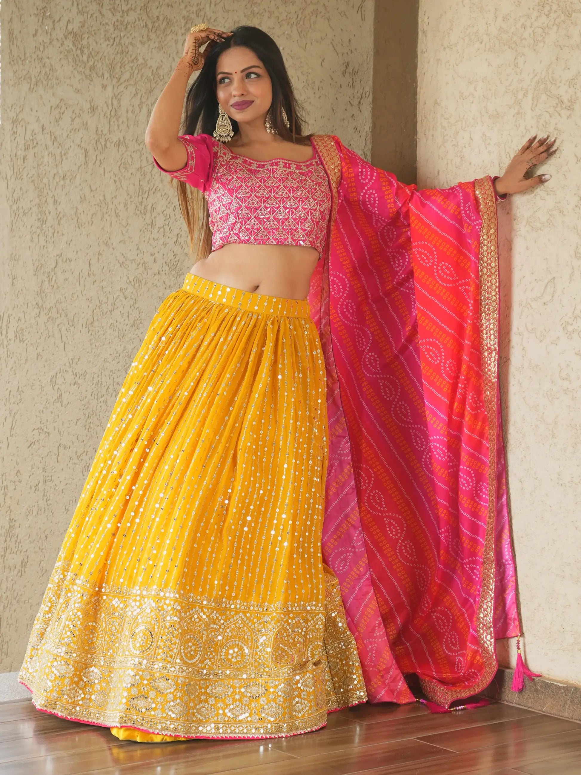 Glamorous Yellow Sequins Georgette Haldi Wear Lehenga Choli - Zeel Clothing