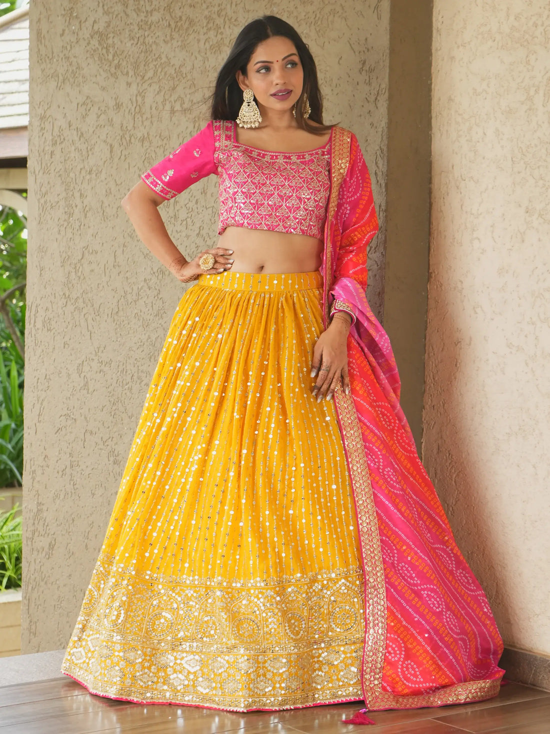 Glamorous Yellow Sequins Georgette Haldi Wear Lehenga Choli - Zeel Clothing