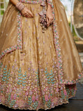Glamourous Beige Tissue Thread Embroidered Lehenga Choli With Dupatta - Zeel Clothing