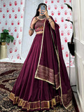 Glamourous Wine Zari Weaving Border Chanderi Silk Lehenga Choli - Zeel Clothing