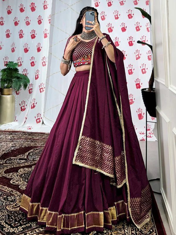 Glamourous Wine Zari Weaving Border Chanderi Silk Lehenga Choli - Zeel Clothing