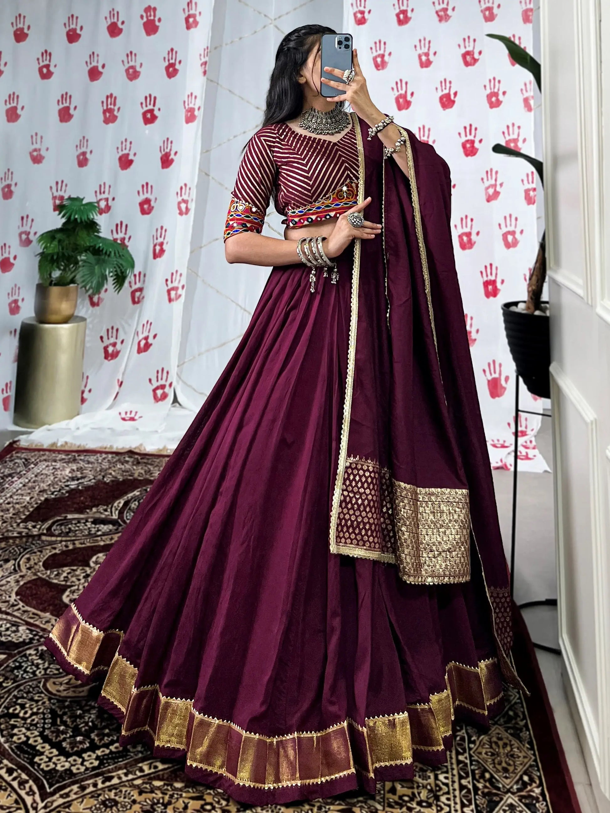 Glamourous Wine Zari Weaving Border Chanderi Silk Lehenga Choli - Zeel Clothing