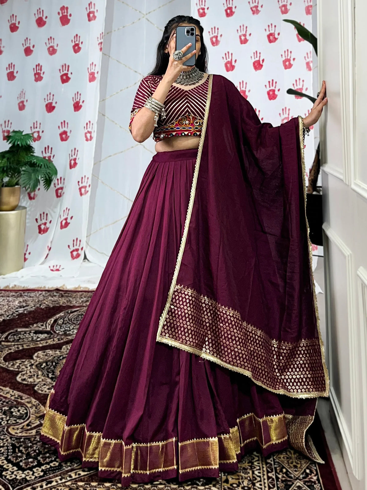 Glamourous Wine Zari Weaving Border Chanderi Silk Lehenga Choli - Zeel Clothing