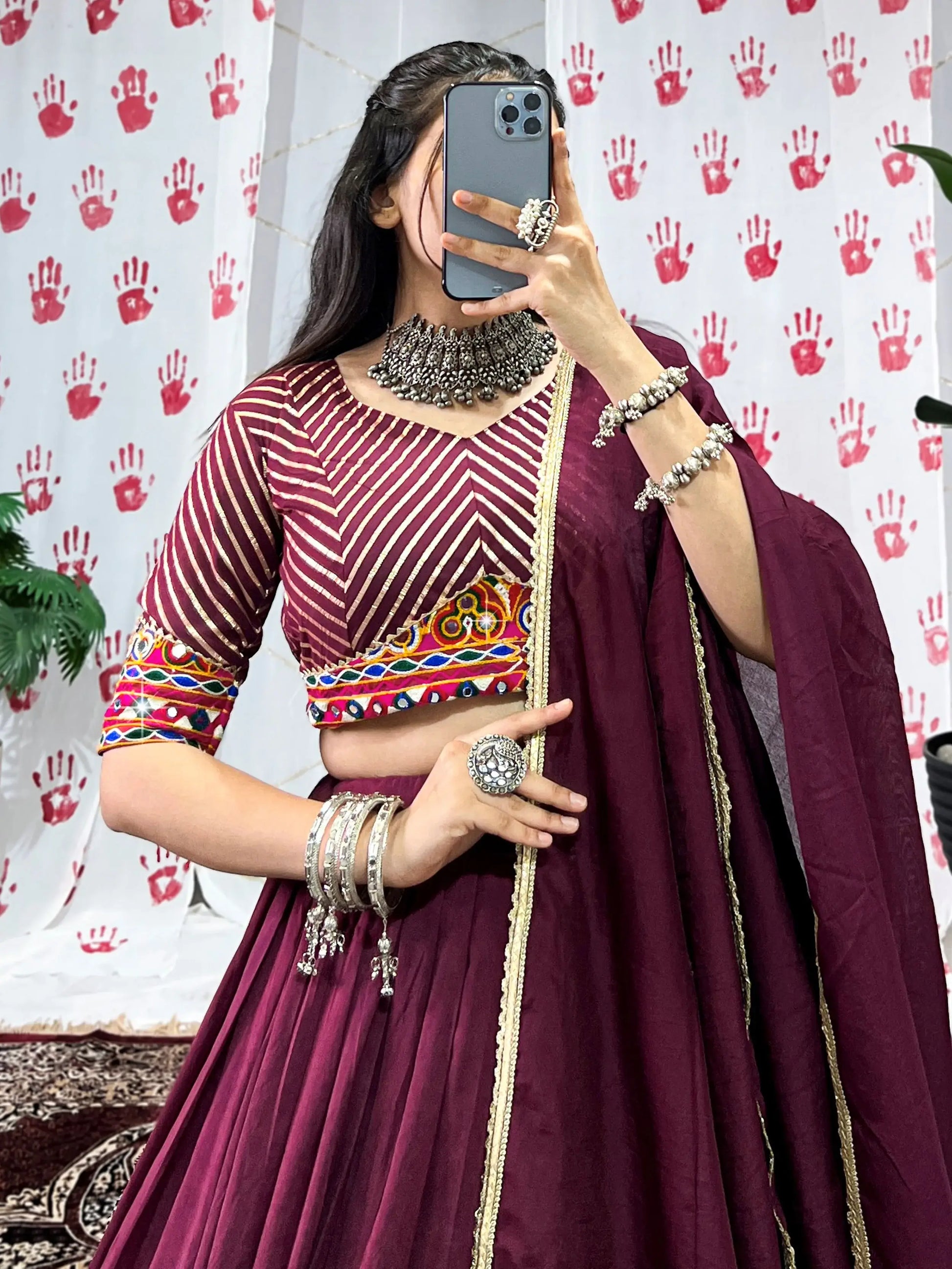 Glamourous Wine Zari Weaving Border Chanderi Silk Lehenga Choli - Zeel Clothing