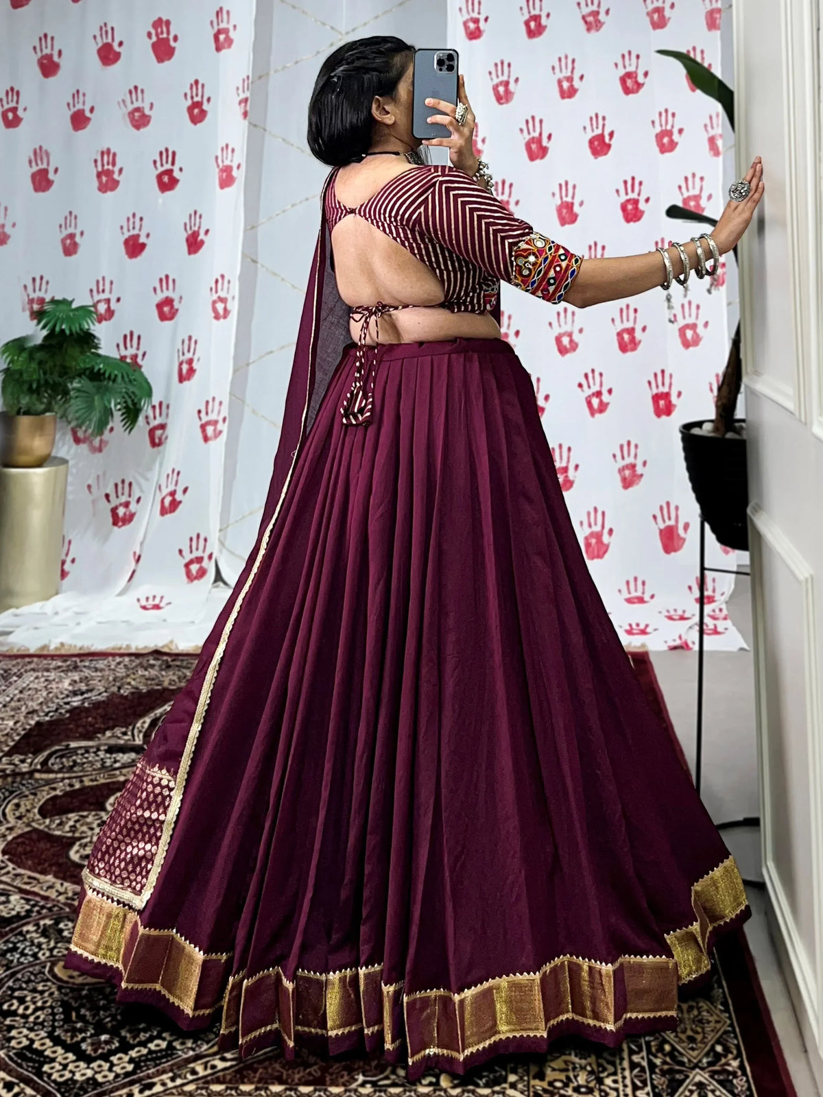 Glamourous Wine Zari Weaving Border Chanderi Silk Lehenga Choli - Zeel Clothing