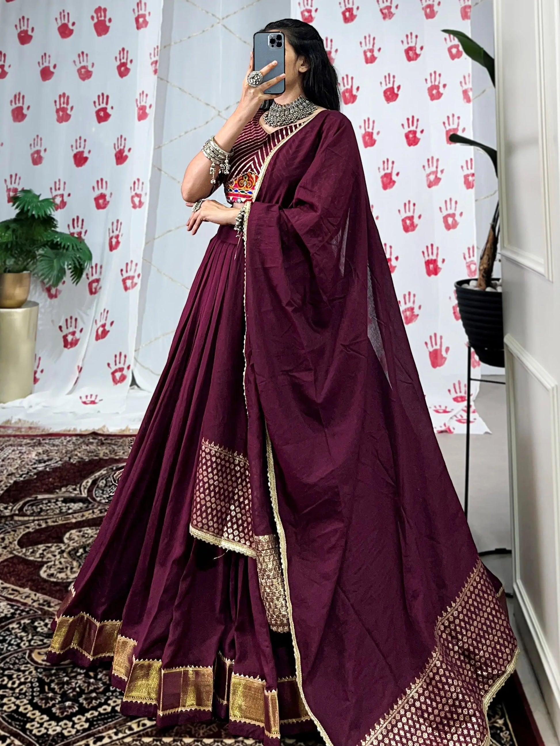 Glamourous Wine Zari Weaving Border Chanderi Silk Lehenga Choli - Zeel Clothing