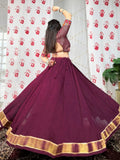 Glamourous Wine Zari Weaving Border Chanderi Silk Lehenga Choli - Zeel Clothing