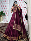 Glamourous Wine Zari Weaving Border Chanderi Silk Lehenga Choli - Zeel Clothing