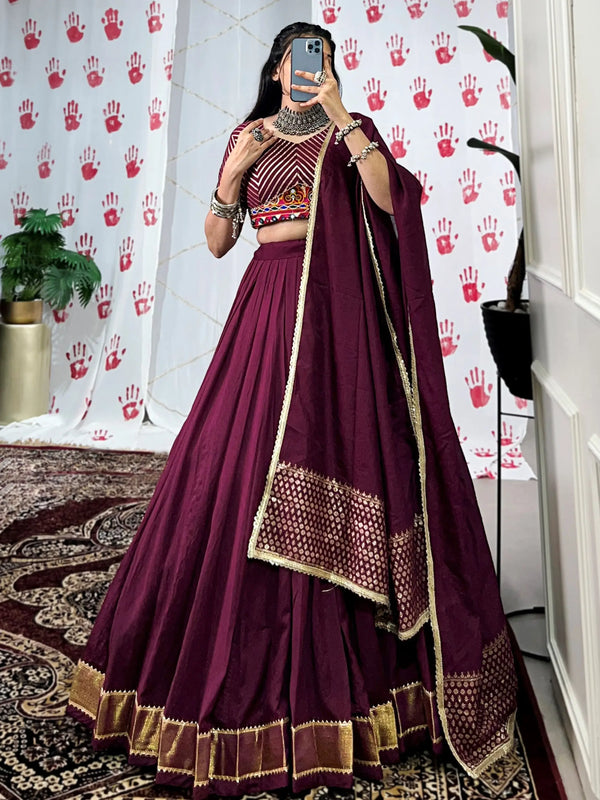 Glamourous Wine Zari Weaving Border Chanderi Silk Lehenga Choli - Zeel Clothing