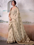 Gleaming Beige Zari Weaving Cotton Casual Wear Saree With Blouse - Zeel Clothing