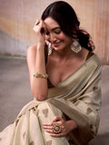 Gleaming Beige Zari Weaving Cotton Casual Wear Saree With Blouse - Zeel Clothing