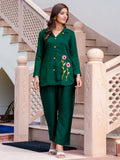 Gleaming Bottle Green Hand Work Silk Festive Wear Top Pant Co-Ord Set - Zeel Clothing