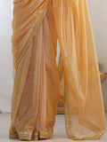 Gleaming Golden Border Work Net Evening Wear Saree With Blouse - Zeel Clothing