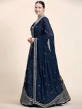 Gleaming Navy Blue Floral Embroidery Georgette Reception Wear Lehenga Choli