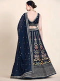 Gleaming Navy Blue Floral Embroidery Georgette Reception Wear Lehenga Choli