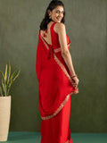 Gleaming Red Border Work Chiffon Wedding Ready To Wear Saree With Blouse - Zeel Clothing