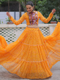 Gleaming Yellow Bandhej Print Georgette Navratri Wear Lehenga Choli - Zeel Clothing