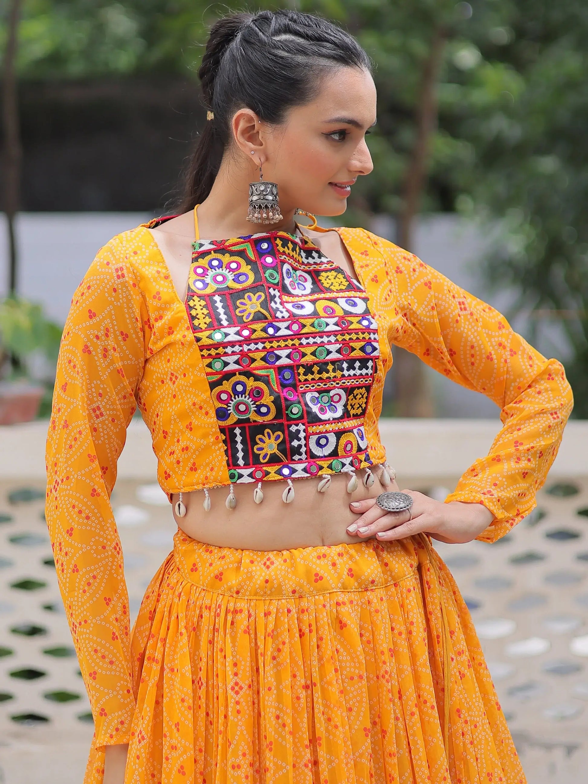 Gleaming Yellow Bandhej Print Georgette Navratri Wear Lehenga Choli - Zeel Clothing
