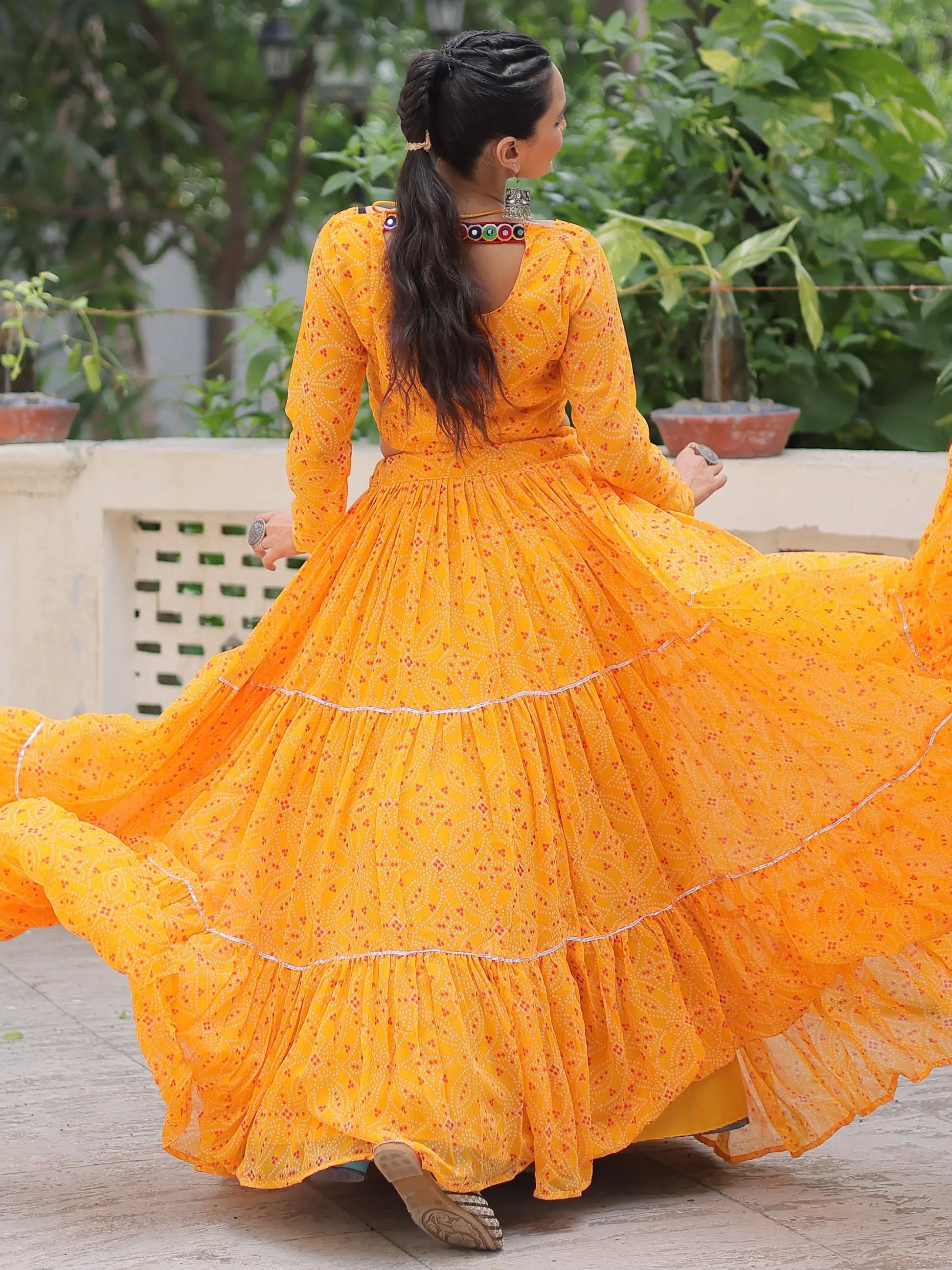 Gleaming Yellow Bandhej Print Georgette Navratri Wear Lehenga Choli - Zeel Clothing