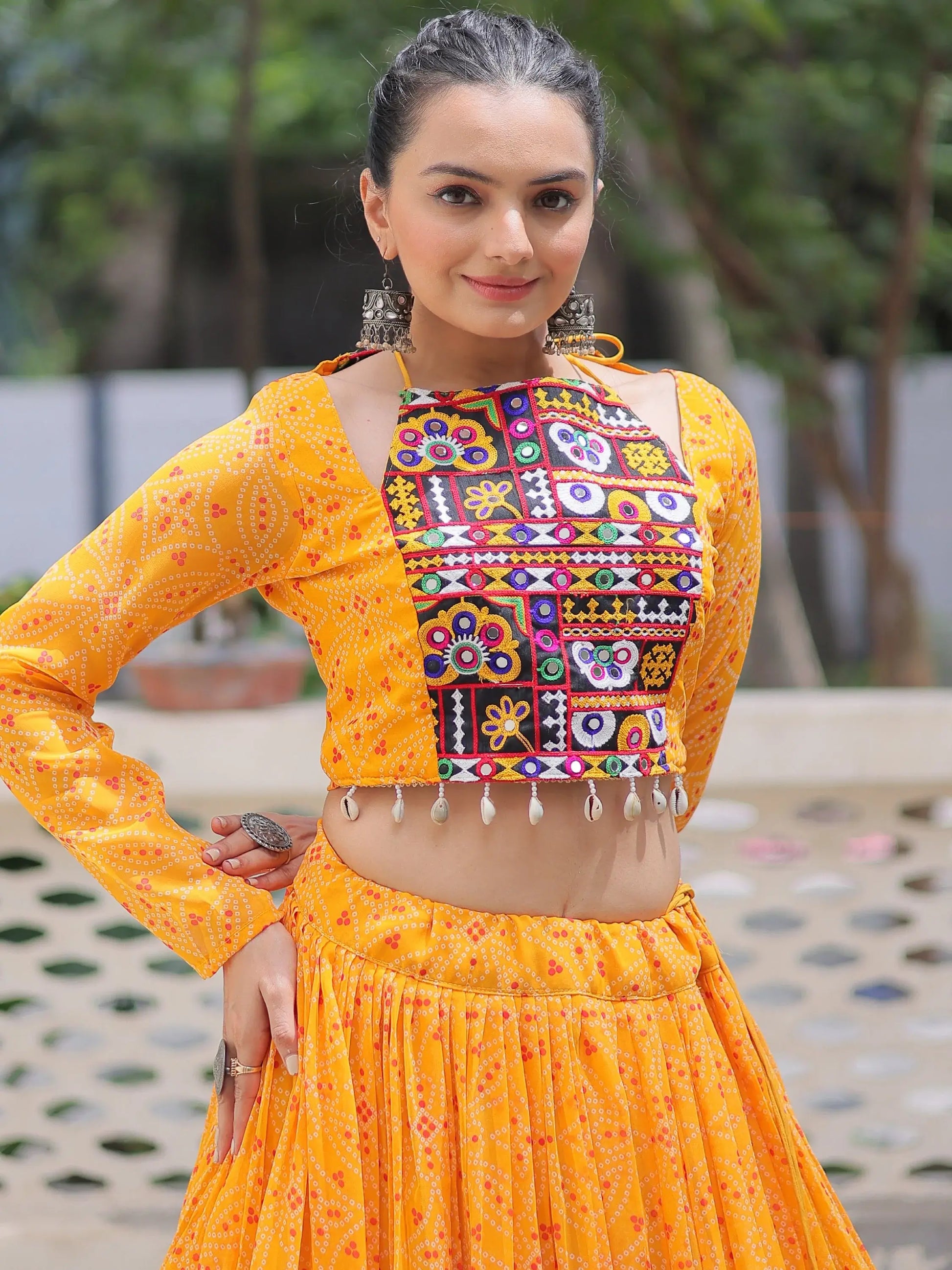 Gleaming Yellow Bandhej Print Georgette Navratri Wear Lehenga Choli - Zeel Clothing