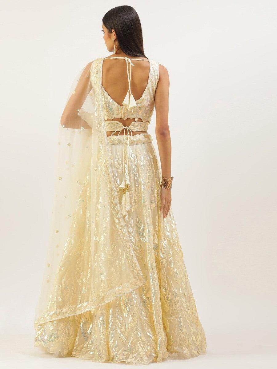 Glorious Beige Sequins Net Festive Wear Lehenga Choli With Dupatta - Zeel Clothing