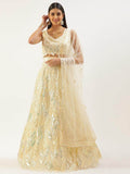 Glorious Beige Sequins Net Festive Wear Lehenga Choli With Dupatta - Zeel Clothing