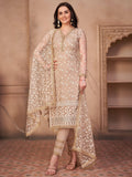 Glorious Beige Thread Embroidered Net Event Wear Pant Suit - Zeel Clothing