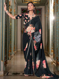 Glorious Black Digital Printed Georgette Evening Wear Saree With Blouse - Zeel Clothing