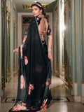 Glorious Black Digital Printed Georgette Evening Wear Saree With Blouse - Zeel Clothing