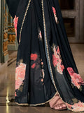 Glorious Black Digital Printed Georgette Evening Wear Saree With Blouse - Zeel Clothing