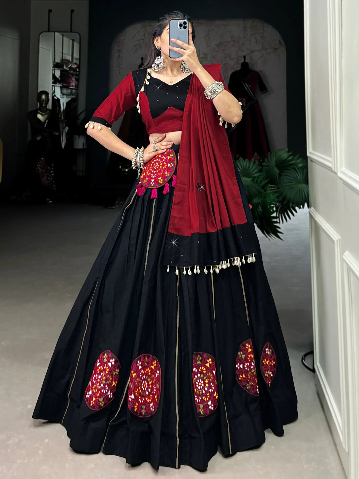 Glorious Black Gamthi Patch Work Cotton Navratri Special Lehenga Choli - Zeel Clothing