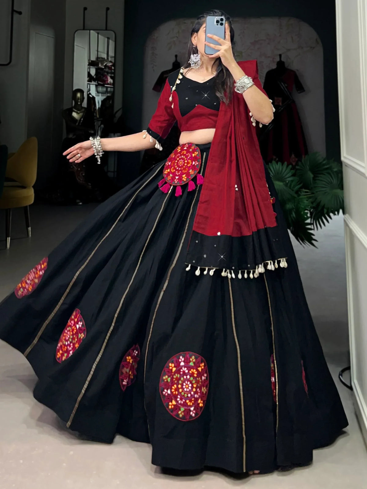 Glorious Black Gamthi Patch Work Cotton Navratri Special Lehenga Choli - Zeel Clothing