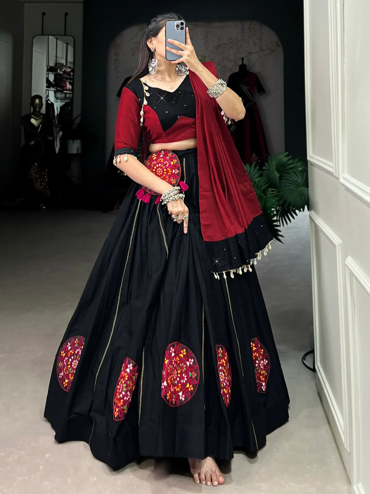 Glorious Black Gamthi Patch Work Cotton Navratri Special Lehenga Choli - Zeel Clothing