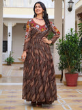 Glorious Brown Bandhani Print Georgette Navratri Special Gown - Zeel Clothing