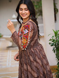 Glorious Brown Bandhani Print Georgette Navratri Special Gown - Zeel Clothing
