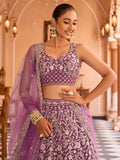 Glorious Burgundy Net Thread Embroidered Engagement Lehenga Choli With Dupatta