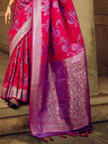 Glorious Dark Pink Thread Weaving Satin Saree With Blouse - Zeel Clothing