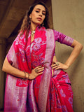 Glorious Dark Pink Thread Weaving Satin Saree With Blouse - Zeel Clothing