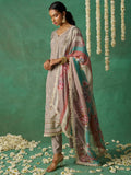 Glorious Grey Thread Work Organza Festive Wear Pant Suit With Dupatta