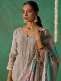 Glorious Grey Thread Work Organza Festive Wear Pant Suit With Dupatta